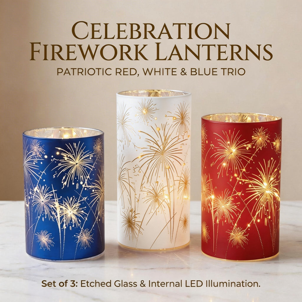 Patriotic Firework Lantern Set – Red, White & Blue Hanging Decorations for Parties & Celebrations