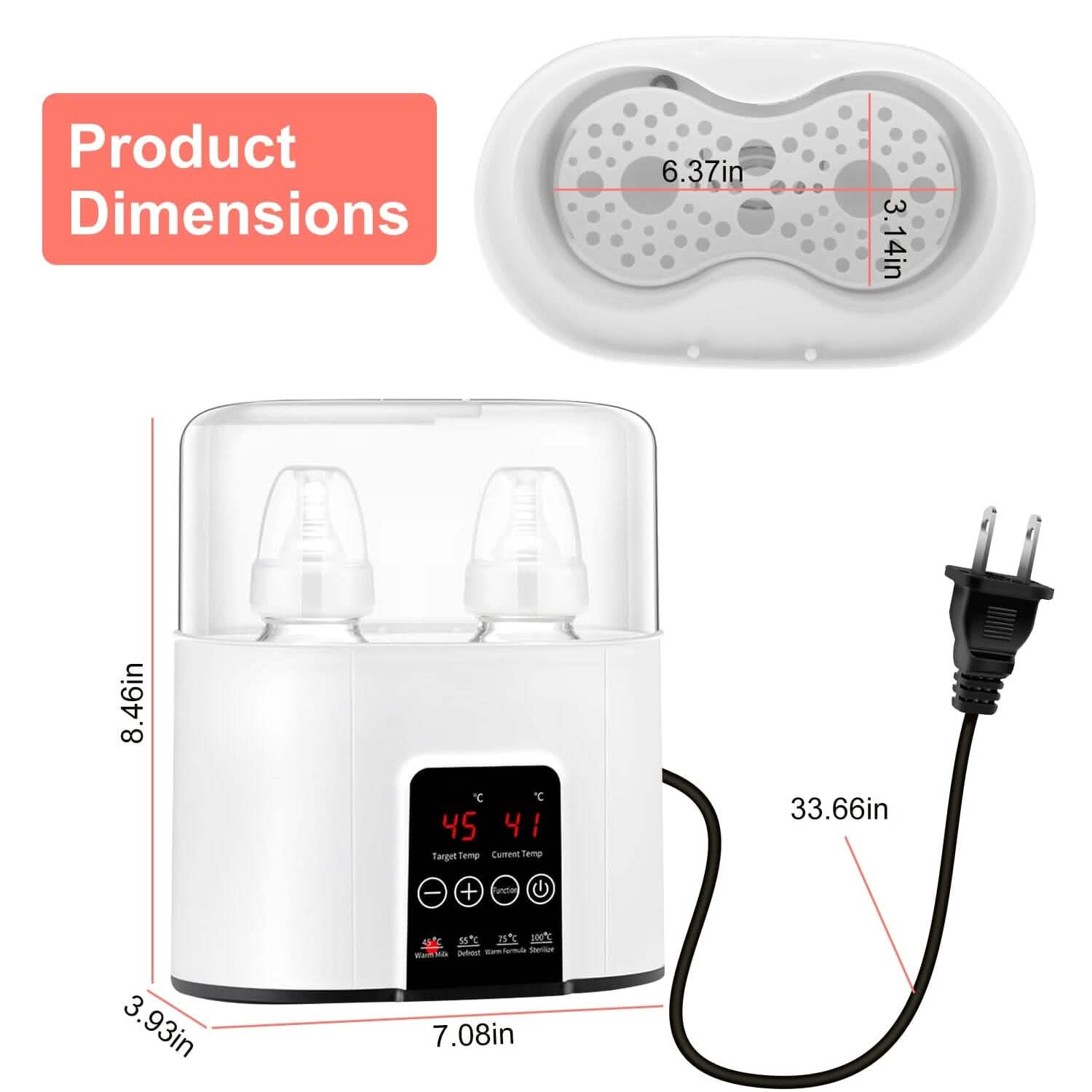 Electric Baby Milk Bottle Warmer Fit with 4 Heating Modes Adjustable Temperature Display Screen