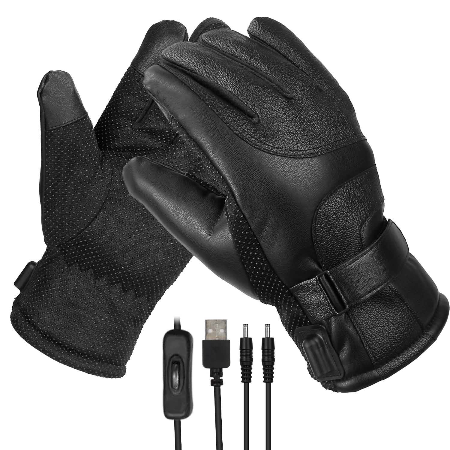 Electric Heated Touchscreen Thermal Gloves Leather USB Plug