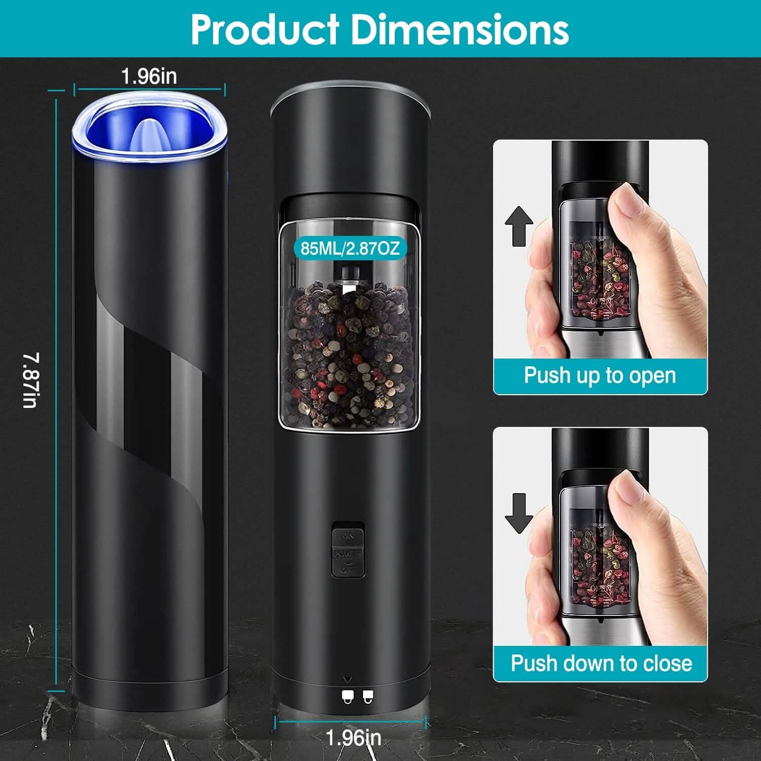 Electric Salt and Pepper Grinder LED Indicator Adjustable Coarseness