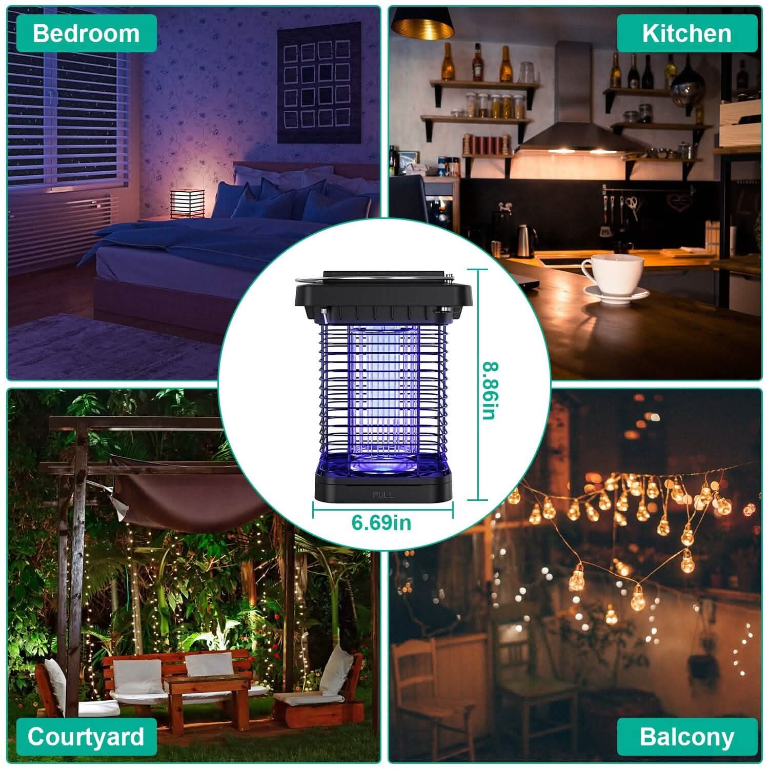 Electric Solar Powered Bug Zapper Lamp IP65 Waterproof for Indoor and Outdoor