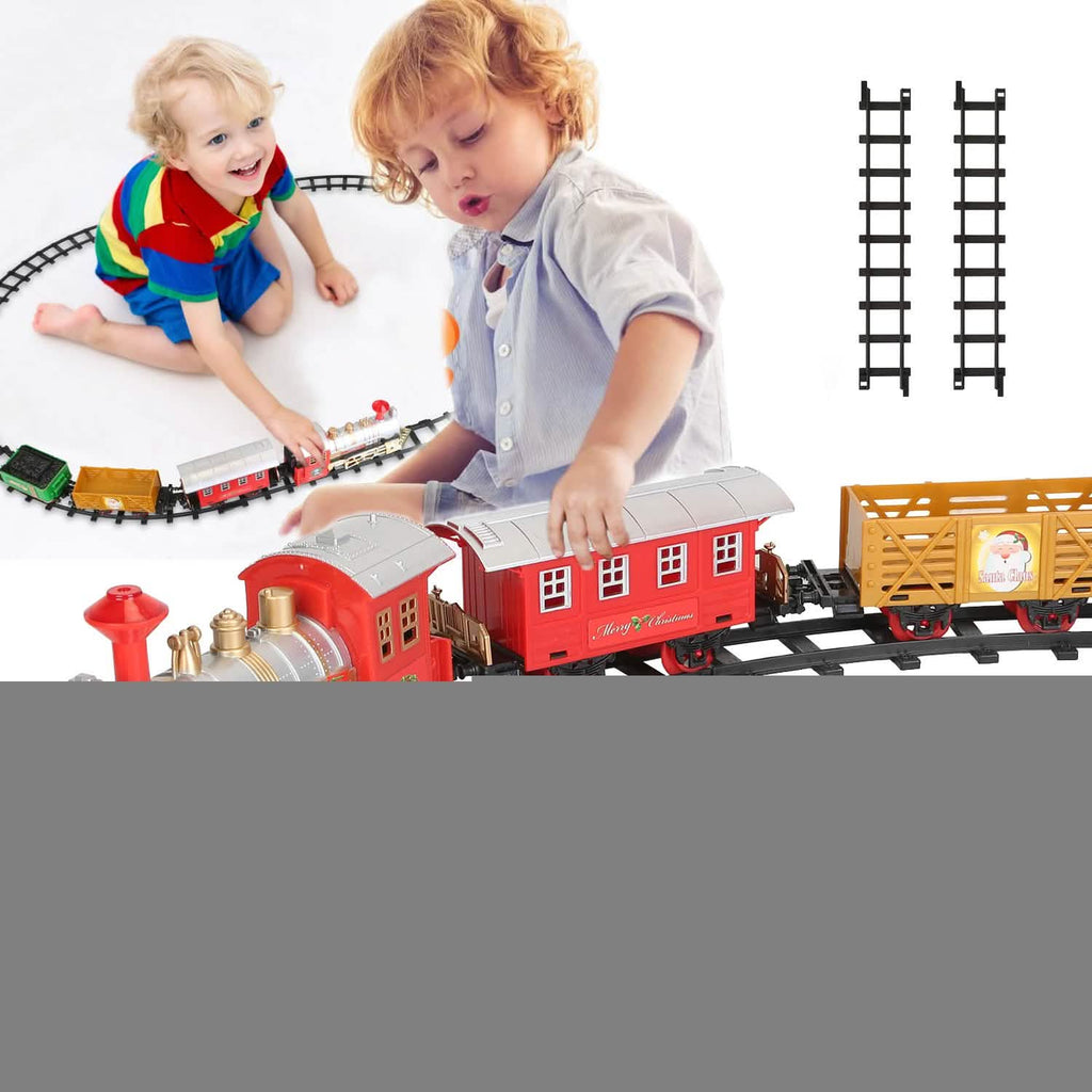 Electric Train Set Steam Locomotive Passenger Coach Coal with Sounds Light Railway