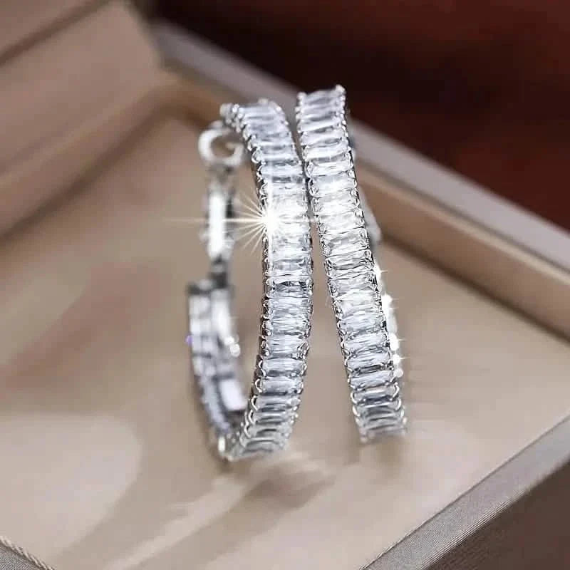 Elegant Full Rectangular Shiny Fit Square Decorative Hoop Earrings