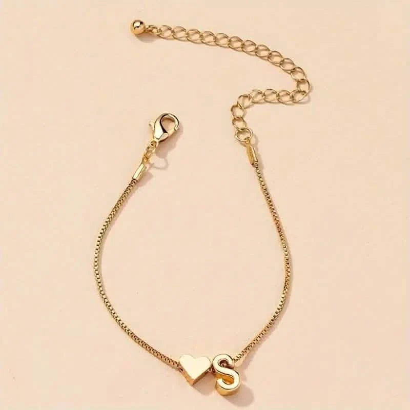 Elegant Love Heart Charm Bracelet - Delicate Minimalist Link Chain
