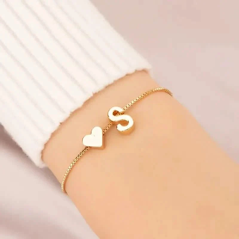 Elegant Love Heart Charm Bracelet - Delicate Minimalist Link Chain