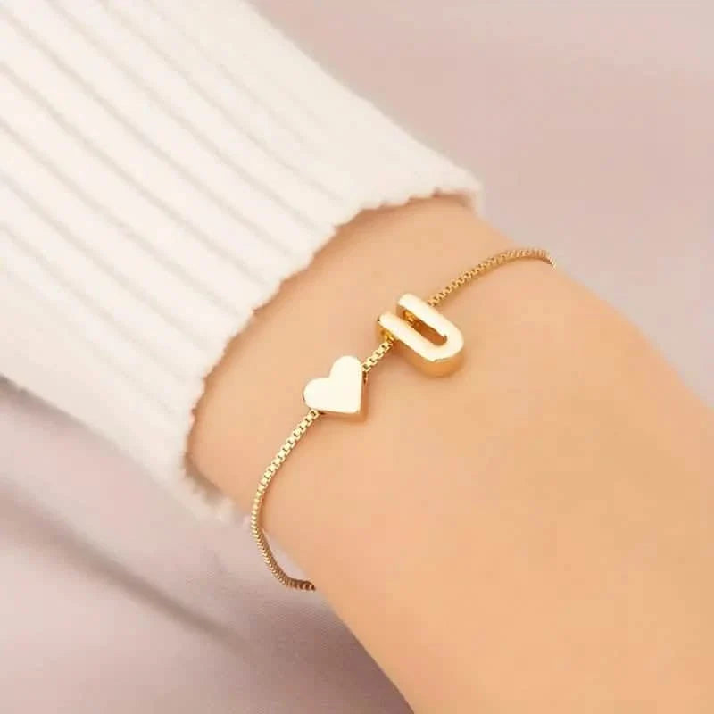 Elegant Love Heart Charm Bracelet - Delicate Minimalist Link Chain