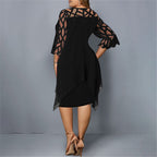 Chic plus-size midi dress with lace sleeves