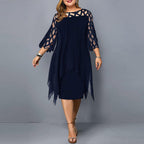 Plus-Size Midi Dress with Lace Sleeves for Autumn