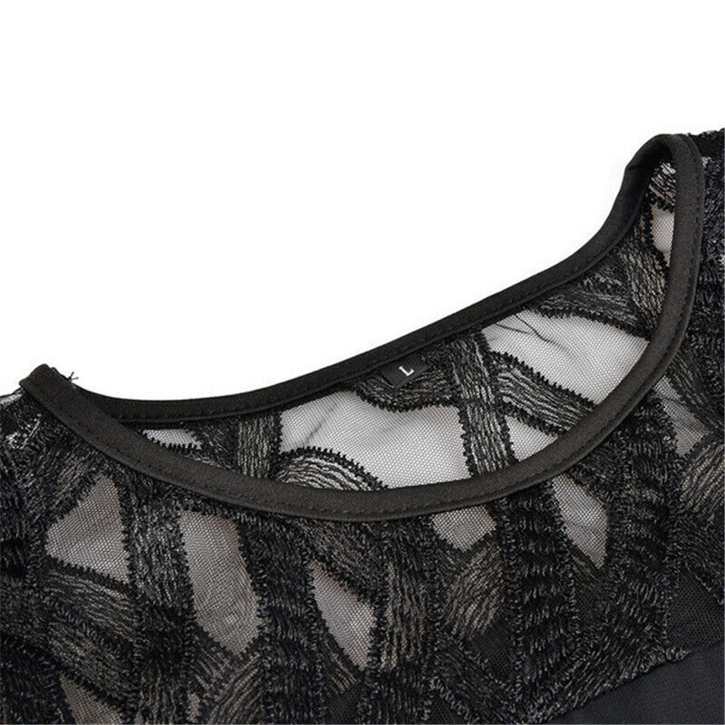 Plus-Size Midi Dress with Lace Sleeves for Autumn