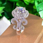 Elegant Promise Ring Trendy Halo Design Silver Plated Paved Shining Rhinestone Engagement/ Wedding Ring