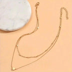 Elegant Simple Double Layer Choker Necklace with Heart Pendant