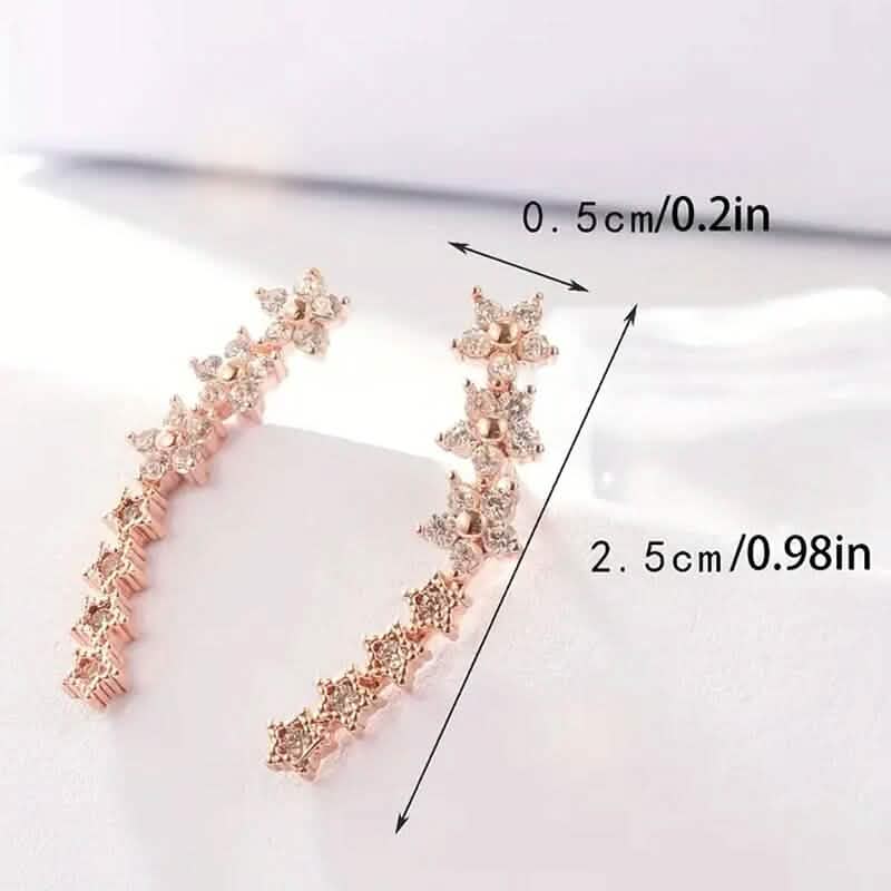 Elegant Star Flower Climber Rhinestone Earrings