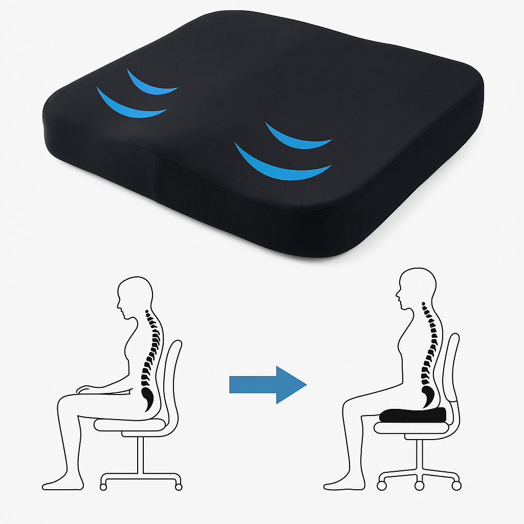 Contoured Seat Cushion for Tailbone and Hip Comfort