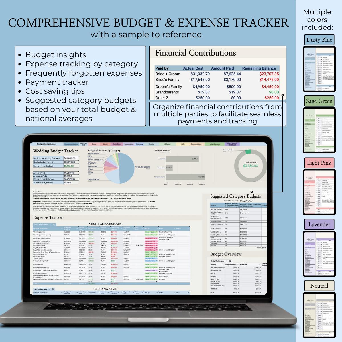 Wedding Planning Spreadsheet - Google Sheets Template | Budget Tracker, Checklist, Seating Chart, Timeline, Tips | Blue Digital Planner