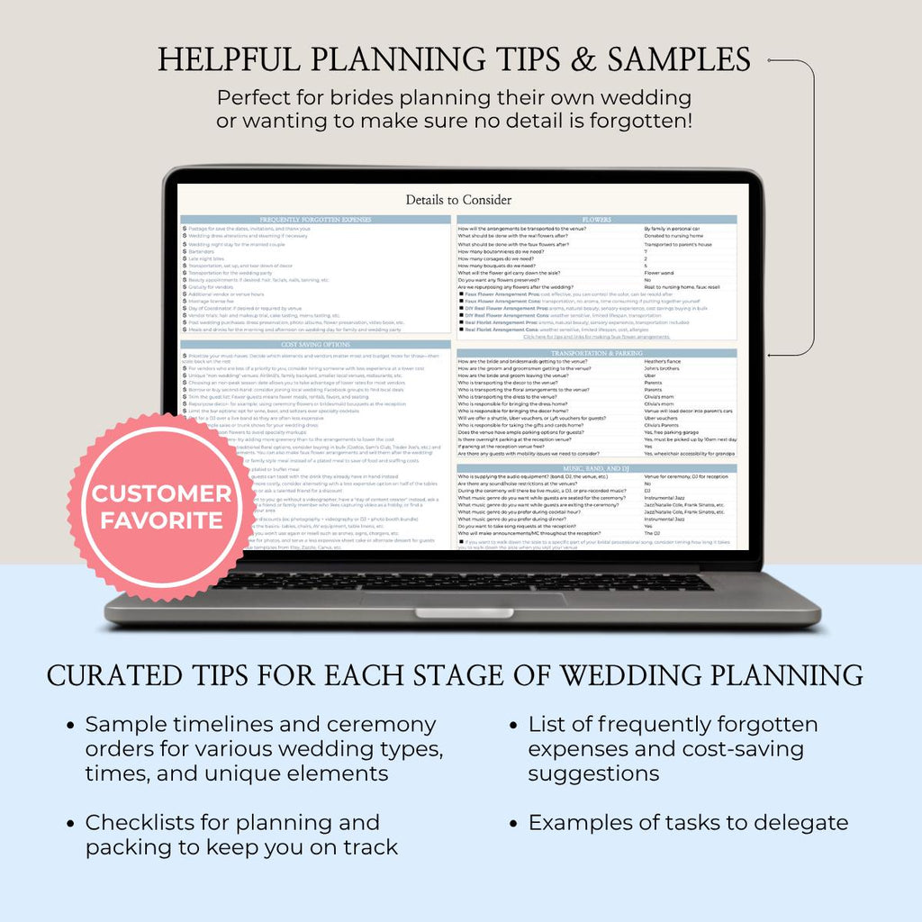 Wedding Planning Spreadsheet - Google Sheets Template | Budget Tracker, Checklist, Seating Chart, Timeline, Tips | Blue Digital Planner