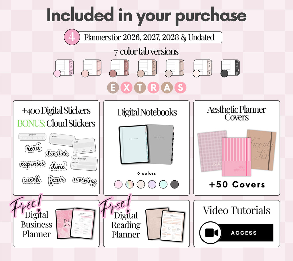 Portrait Digital Planner 2026 2027 2028 & Undated, Goodnotes Planner, Daily Planner, Weekly Planner, Notability Planner, iPad Planner