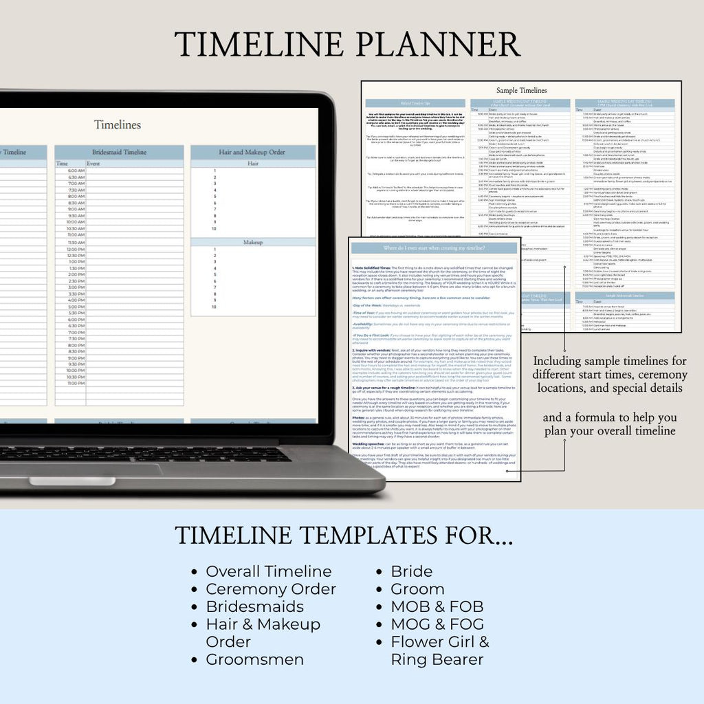 Wedding Planning Spreadsheet - Google Sheets Template | Budget Tracker, Checklist, Seating Chart, Timeline, Tips | Blue Digital Planner