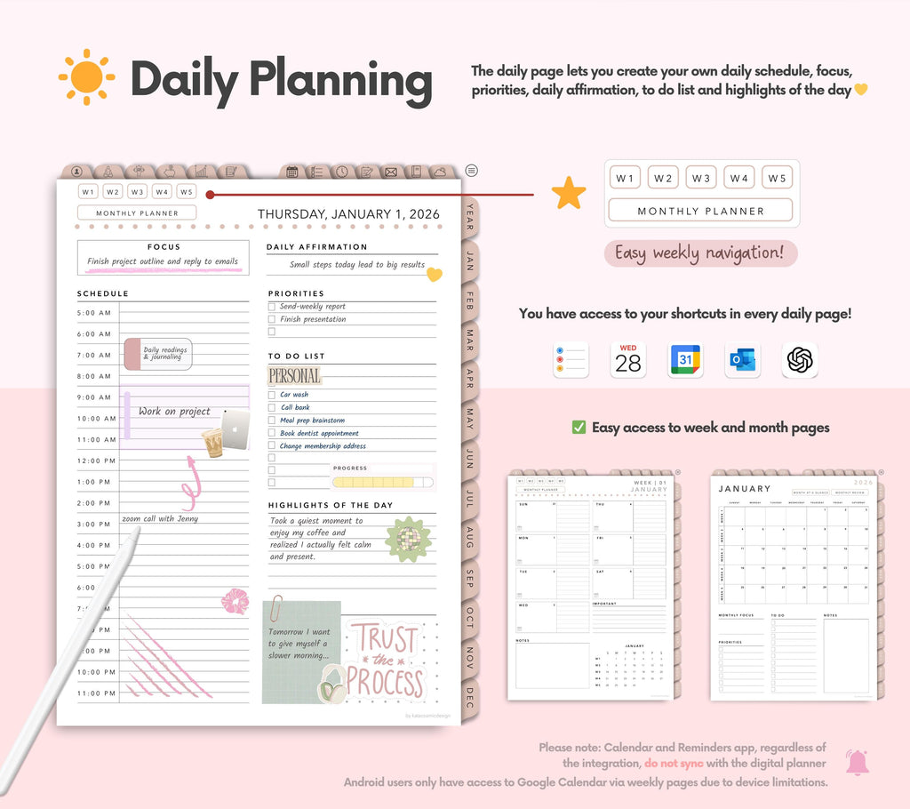 Portrait Digital Planner 2026 2027 2028 & Undated, Goodnotes Planner, Daily Planner, Weekly Planner, Notability Planner, iPad Planner