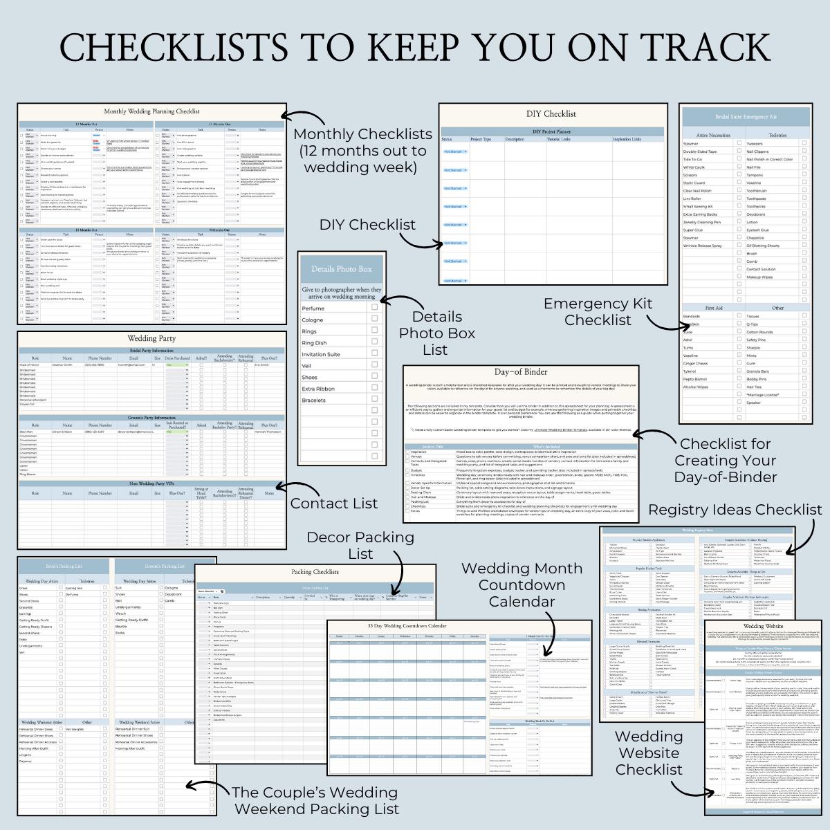 Wedding Planning Spreadsheet - Google Sheets Template | Budget Tracker, Checklist, Seating Chart, Timeline, Tips | Blue Digital Planner
