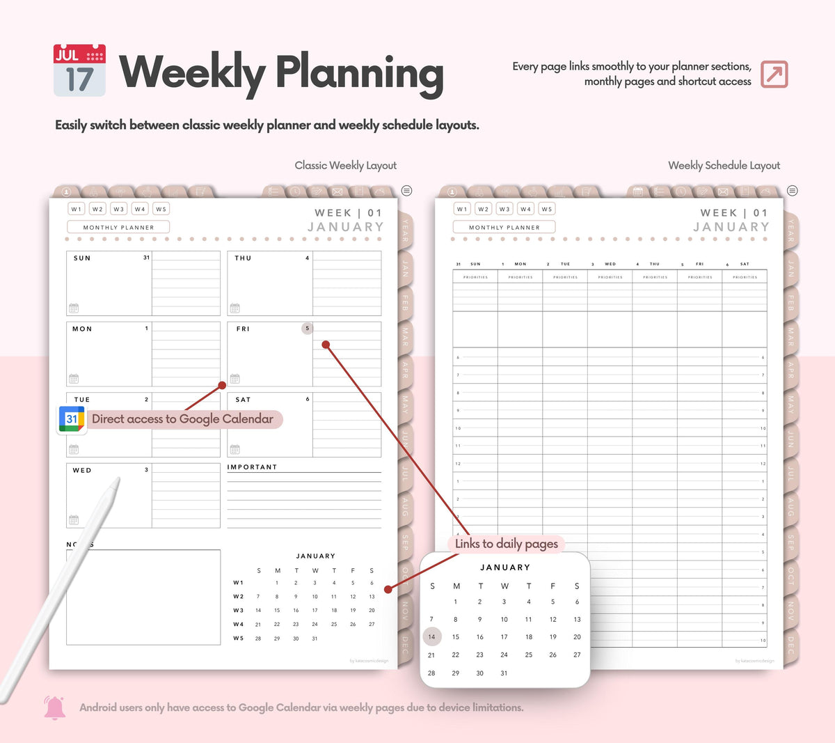 Portrait Digital Planner 2026 2027 2028 & Undated, Goodnotes Planner, Daily Planner, Weekly Planner, Notability Planner, iPad Planner