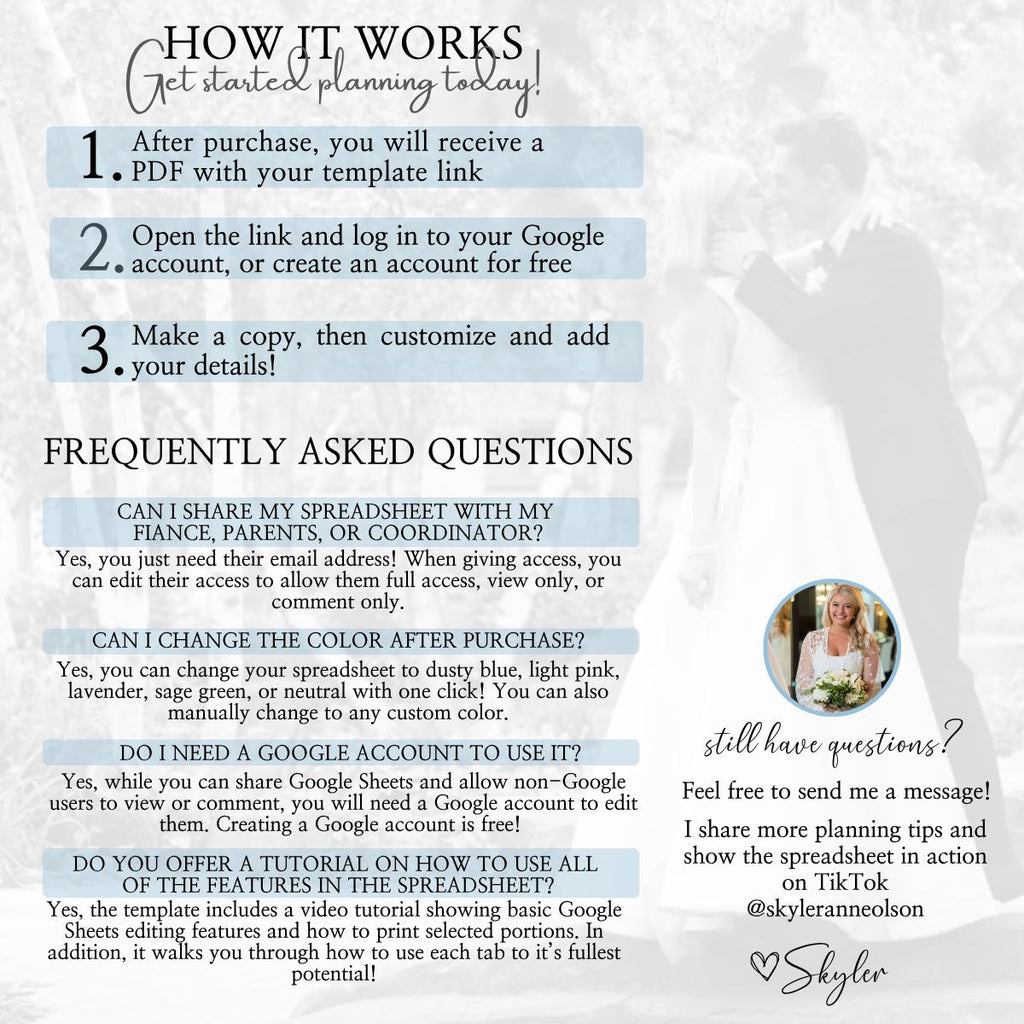 Wedding Planning Spreadsheet - Google Sheets Template | Budget Tracker, Checklist, Seating Chart, Timeline, Tips | Blue Digital Planner