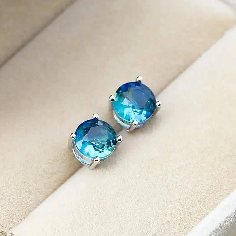 European and American Style Copper Earrings with Blue Zirconium