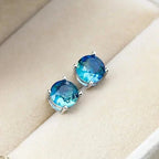 European and American Style Copper Earrings with Blue Zirconium