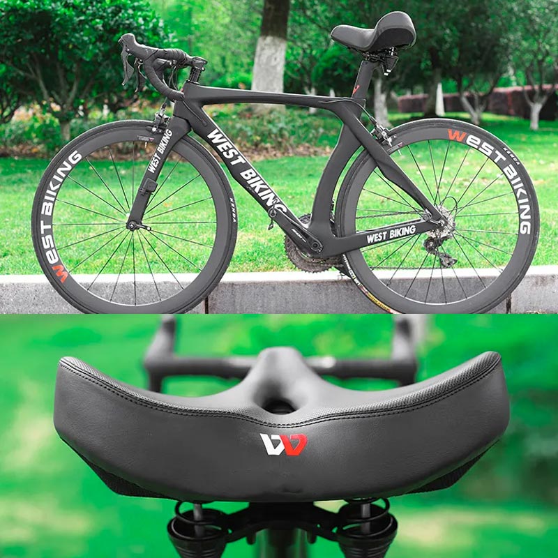 Extra Wide Bike Saddle with Cutout, High-Density Padding & Suspension