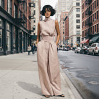 Women’s Cotton Linen Two-Piece Set – Sleeveless Top & Wide-Leg Pants