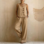 Women's Cotton Linen Sleeveless Tank Top & Pants Two-Piece Set