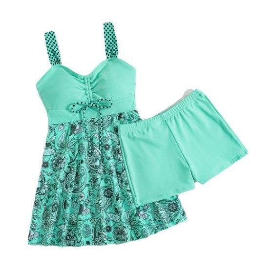 Women's Two-Piece Swimsuit Set – Skirted Bikini with Boxer Shorts