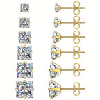 316 Stainless Steel Square Stud Earrings with Cubic Zirconia Accents