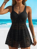 Women's V-Neck Lace-Up Tankini Set with Shorts – Solid Color