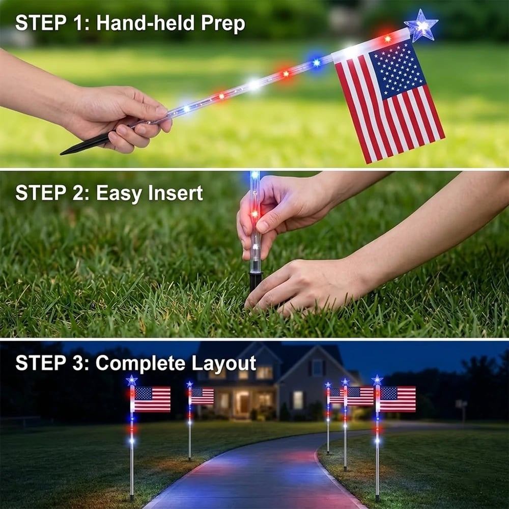 Solar-Powered American Flag Path Lights, 8-pack – Celebrating The 250th Anniversary Of American Independence