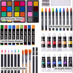 175-Piece Deluxe Art Set – Crayons, Colored Pencils & Acrylic Paints in Wooden Case