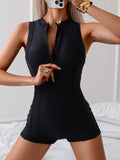 Women's Zip-Up Sleeveless Athletic One-Piece Swimsuit – Conservative High-Waist