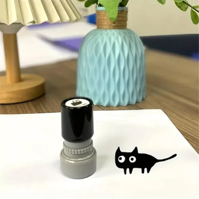 Cat Pattern Stamp, Round Self-inking Stamp