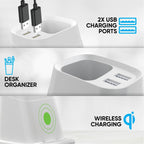 Wireless Charging Stand with Dual USB Charger & Desk Organizer
