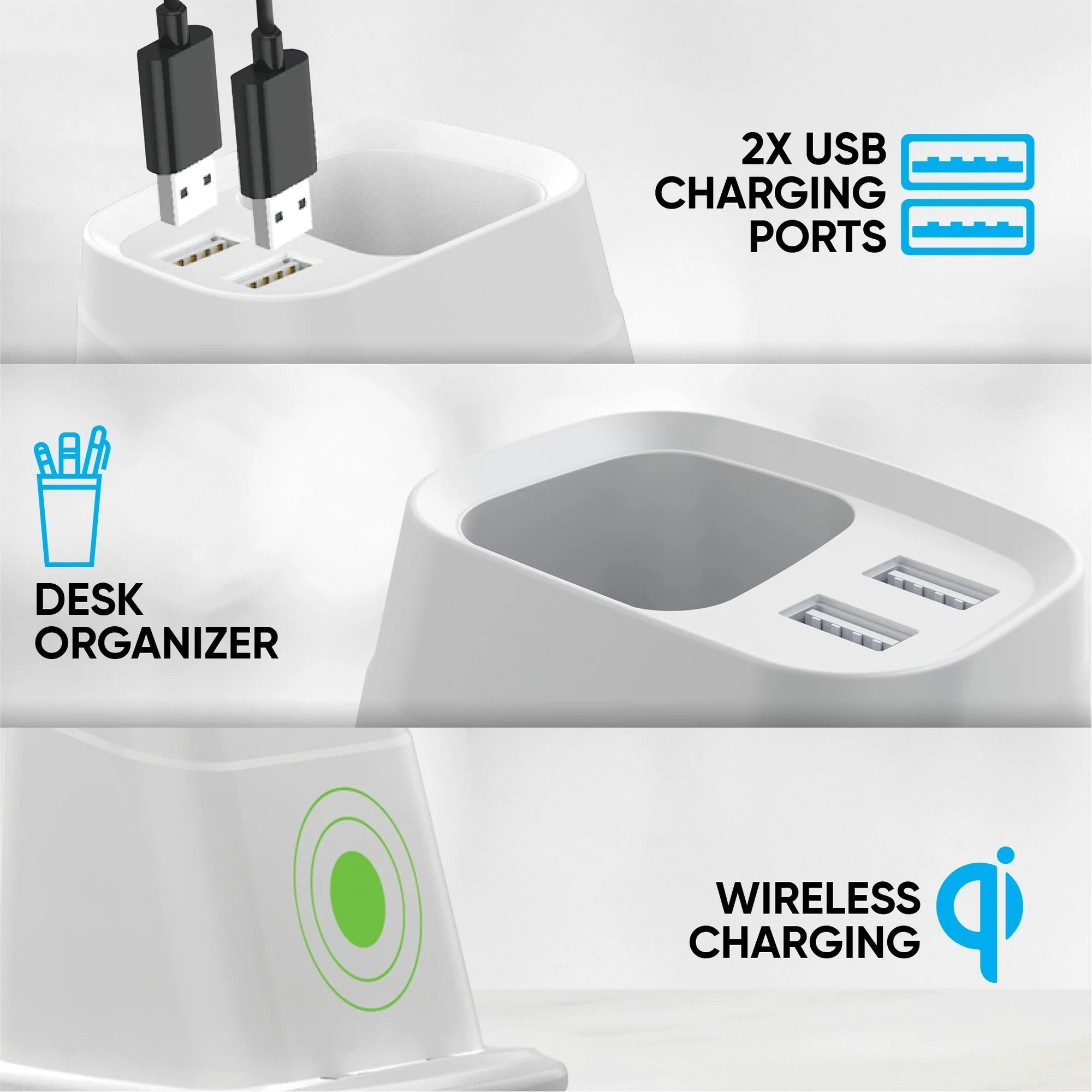 Wireless Charging Stand with Dual USB Charger & Desk Organizer