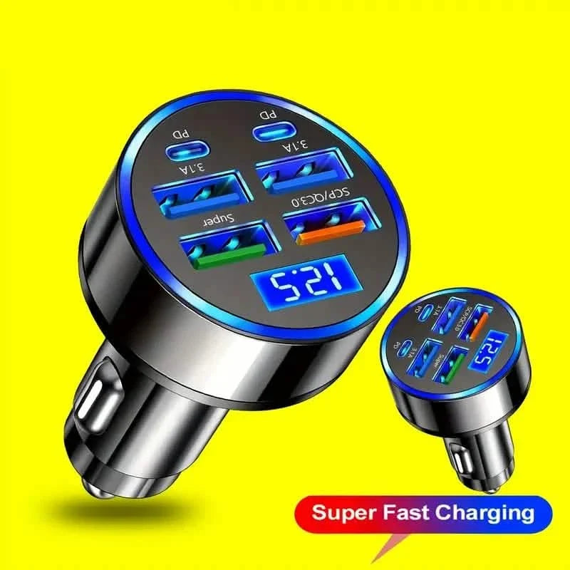 Fast Charging 6 Ports Car Charger Adapter with 4 USB + 2 Type-C 40W QC3.0