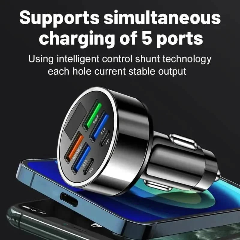 Fast Charging 6 Ports Car Charger Adapter with 4 USB + 2 Type-C 40W QC3.0