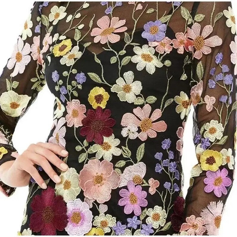 Women's Floral High Neck Long Sleeve Mini Dress