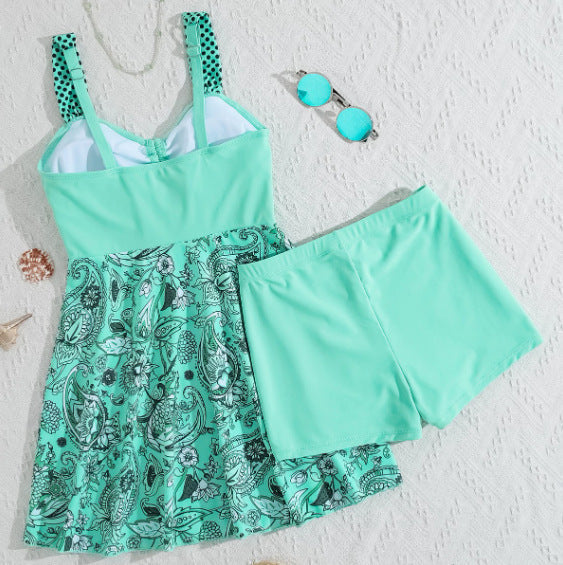 Women's Two-Piece Swimsuit Set – Skirted Bikini with Boxer Shorts