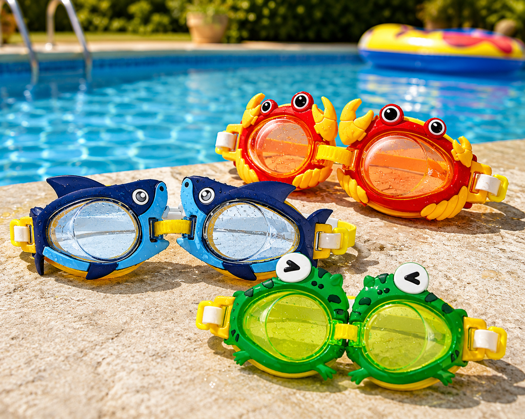 3-Pack Kids Novelty Character Adjustable Swim Goggles, Ages 5+
