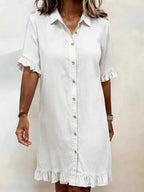 Women's Faux Denim Ruffle-Sleeve Shirt Dress