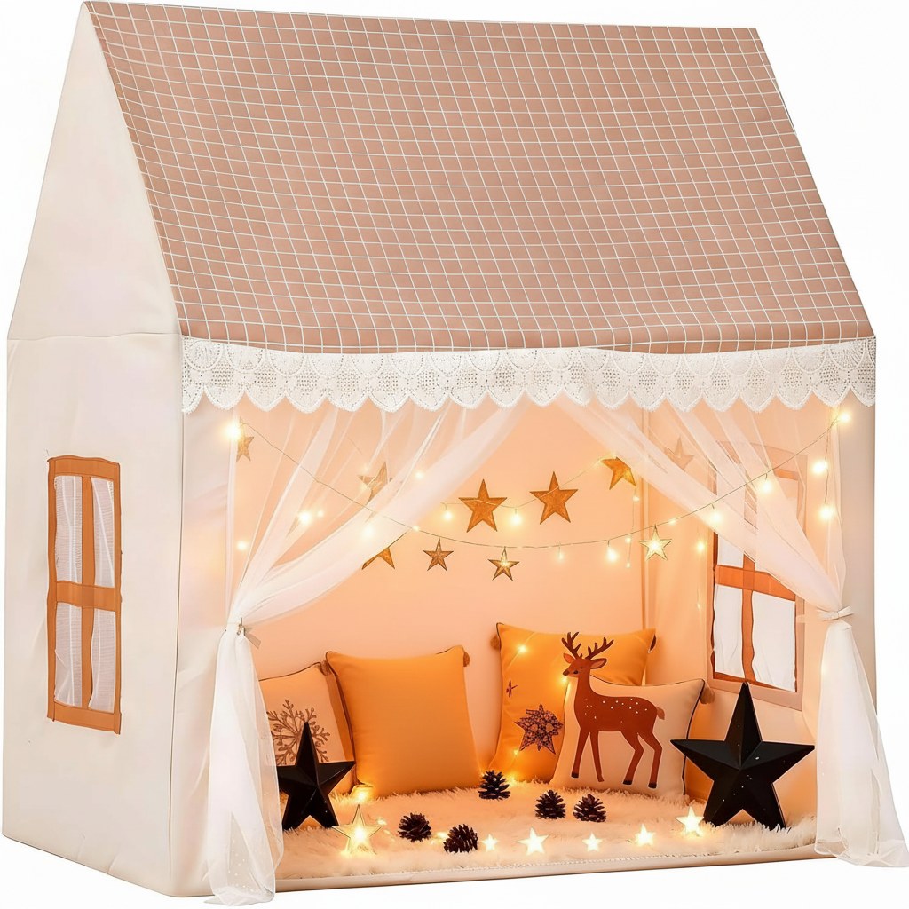 Kids Playhouse Tent with Plaid Roof