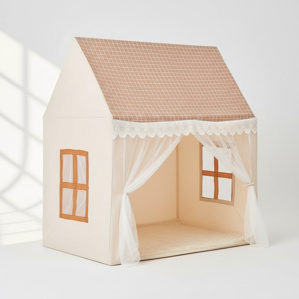 Kids Playhouse Tent with Plaid Roof