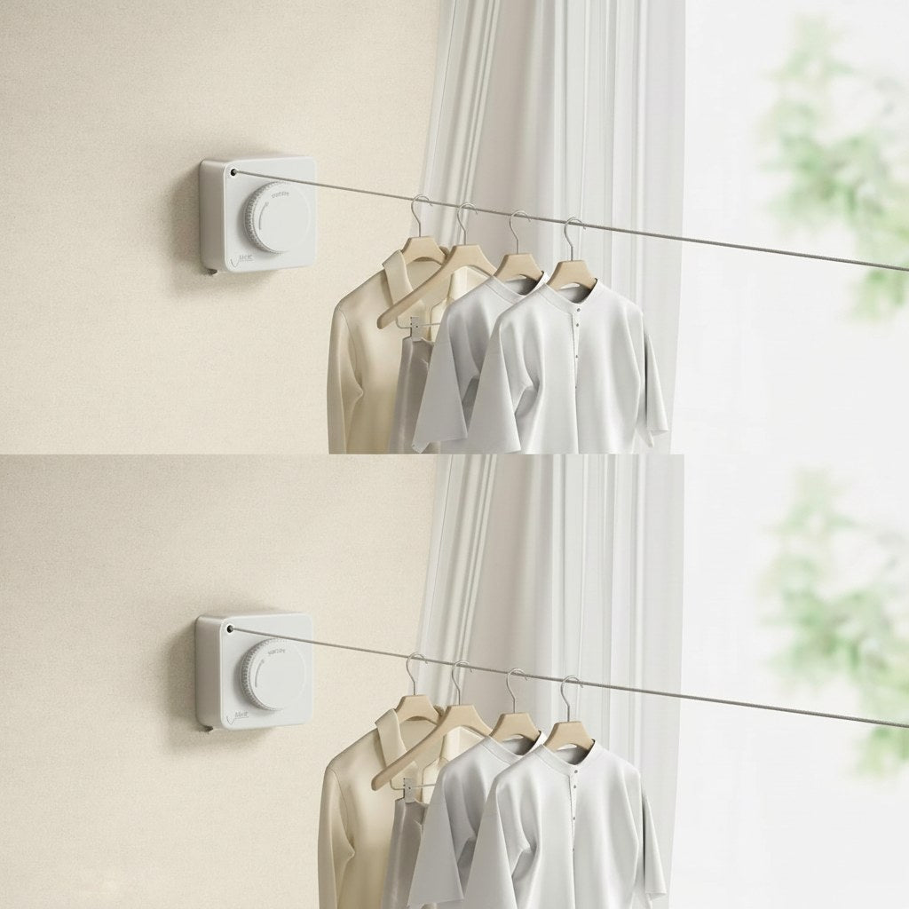 Retractable Wall-Mount Clothesline with Anti-Sag