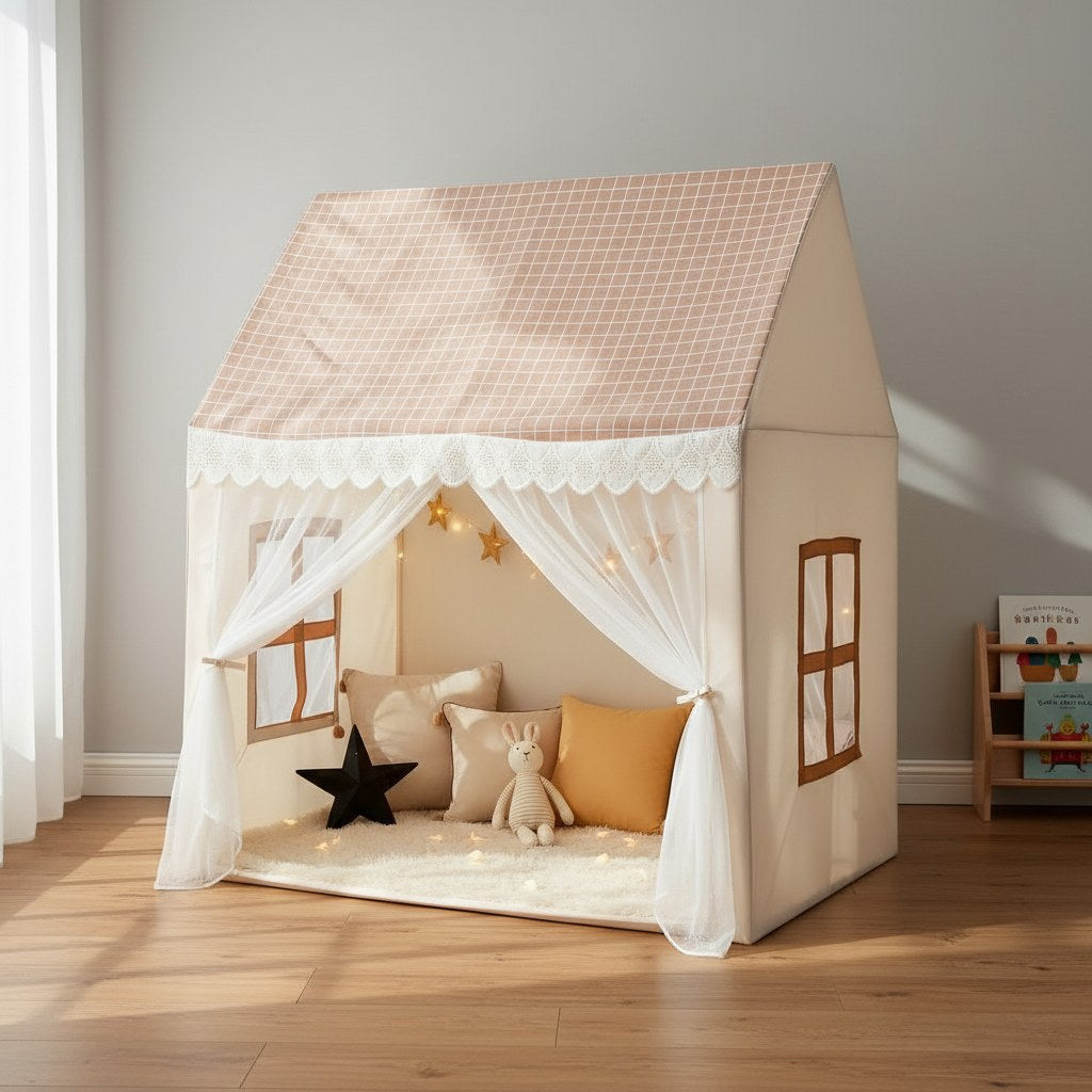 Kids Playhouse Tent with Plaid Roof