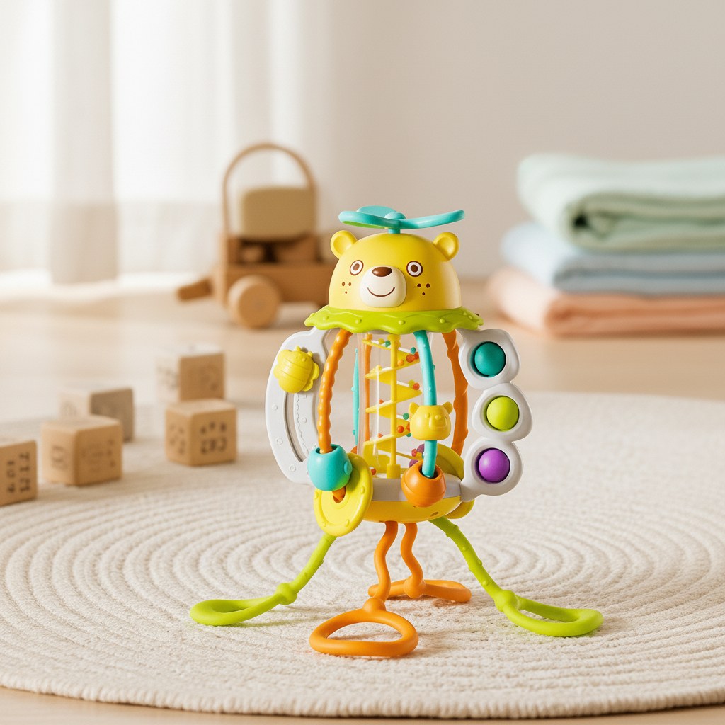 Bear Activity Rattle with Pull Cords